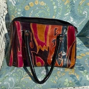 SHANTI Niketan Vintage Purse Ablaze With Red, Saffron, Curry, Eggplant And Black